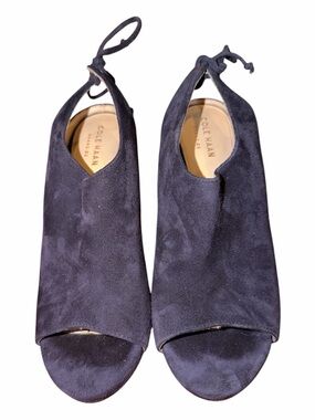 Cole Haan Navy Suede Peep-Toe Slingback Heels